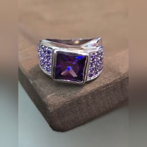Purple CZ Statement Ring Princess Cut Pave Band